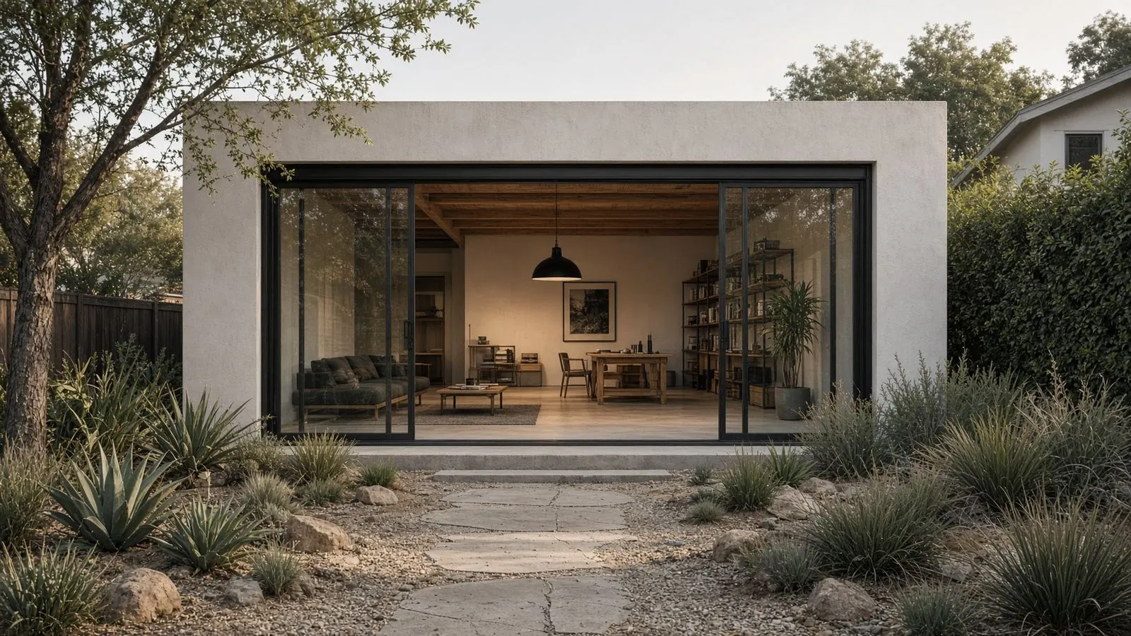 Los Angeles garage converted to a glass-front studio